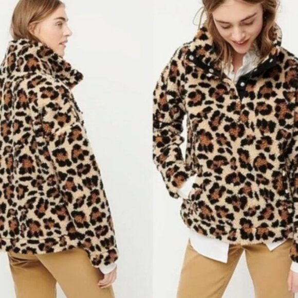 J. Crew Vintage Fleece Leopard Print Women's Snap Collar Jacket Small - Picture 1 of 8